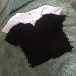 Two cropped tops; white and black